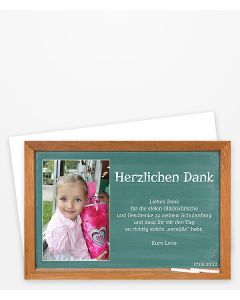 Dankeskarte Einschulung mit Schultafel