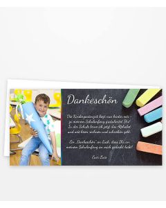 Dankeskarte Schulanfang mit Tafel und Kreide