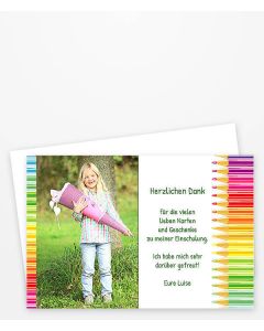 Danksagung Einschulung mit bunten Stiften