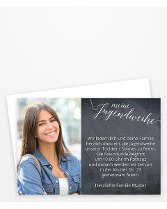 Einladungskarte zur Jugendweihe im Tafeldesign