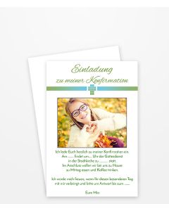 Einladung zur Konfirmation mit Mosaik-Kreuz grün