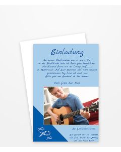 Einladung zur Konfirmation blau mit Fischen