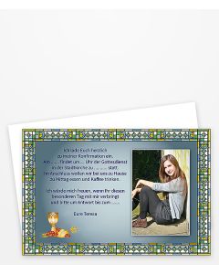 Einladung Konfirmation und Kommunion graublau mit Mosaik