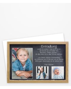 Einladung Schulanfang im Tafel-Design mit drei Bildern