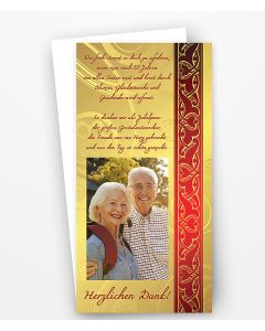 Dankeskarte Goldene Hochzeit rot mit goldenem Ornament