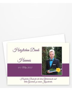 Dankeskarte klassisch in creme mit Streifen lila