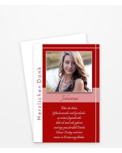 Dankeskarte Jugendweihe mit Schriftzug Meine Jugendweihe rot