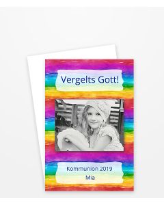Dankeskarte & Danksagung zur Kommunion in Regenbogenfarben