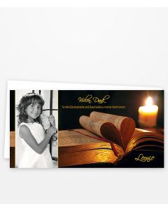 Dankeskarte & Danksagung zur Kommunion mit Kerze und Buch