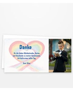 Dankeskarten und Danksagungen zur Kommunion mit Regenbogen in Herzform in Aquarell