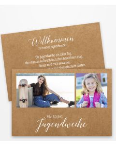 Einladung Jugendweihe im Kraftpapierdesign für zwei Fotos.