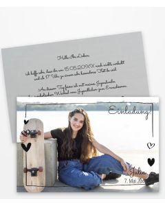 Fotokarte zur Jugendweihe mit extragroßem Bild und Text auf der Rückseite.