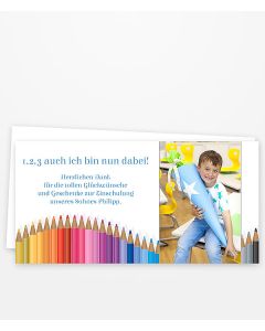 Dankeskarte Einschulung zum Schulstart mit bunten Stiften