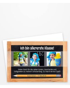 Danksagung Einschulung mit Tafel und Bleistift